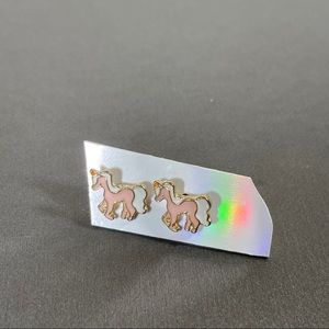 Unicorn Pink White Enamel Gold Tone stud Earrings